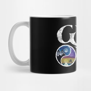 Get Out and Explore Wanderlust Yin Yang Mountains Oceans Moonrise Sunrise Sunset Mug